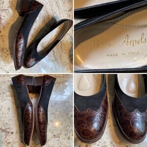 Helene Arpels Park Avenue Croc - Black Suede Low Pumps Italy 9.5 AA